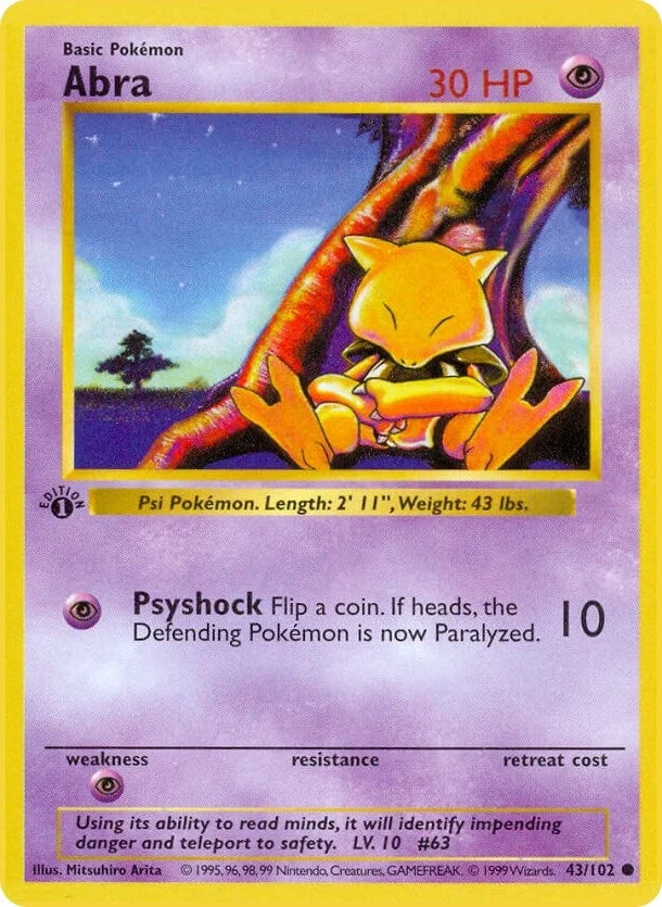 Abra (043/102) (Base Set (Shadowless)) (BSS)
