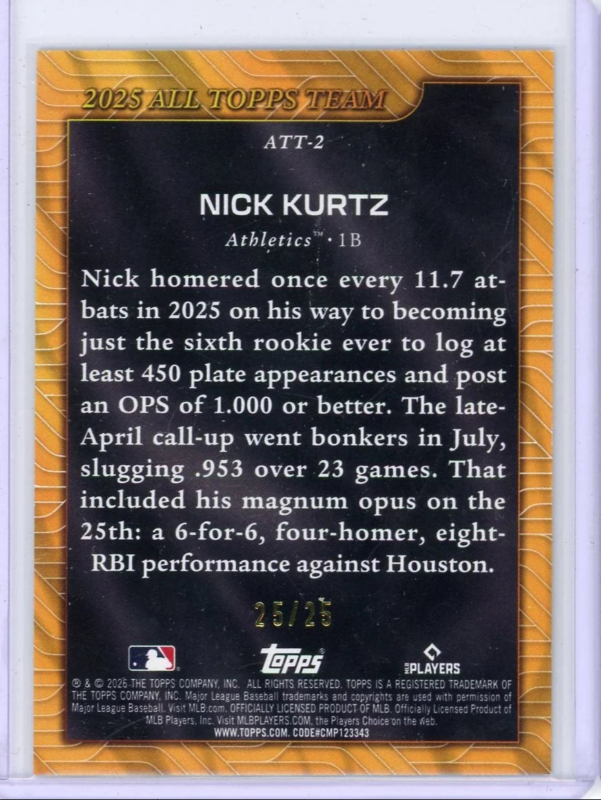 Nick Kurtz 2026 Topps All Topps Team orange foil #'d 25/25