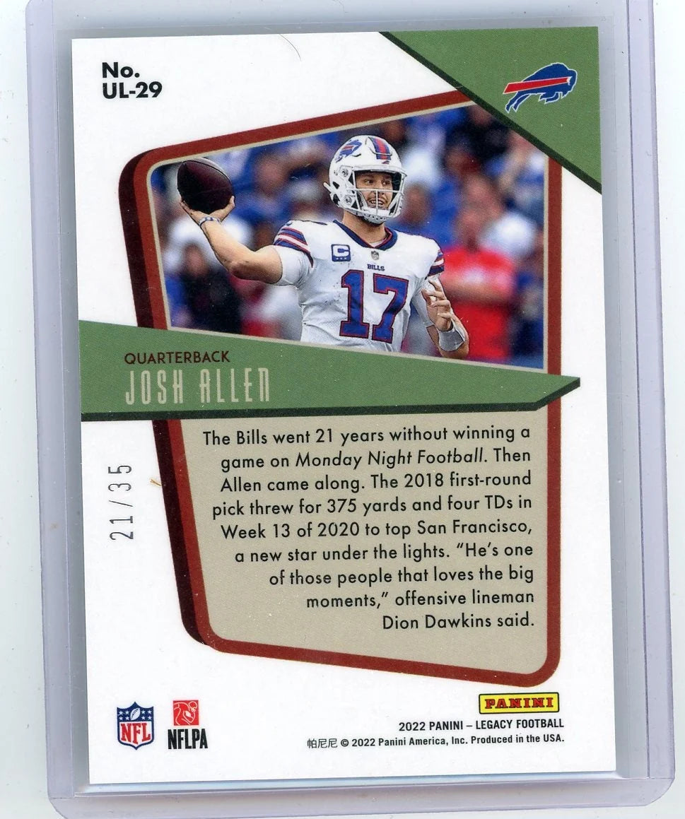 Josh Allen 2022 Panini Legacy Under the Lights Blue #'d 21/35