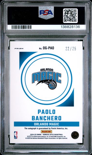 Paolo Banchero 2024 Panini Donruss Optic Opti-Graphs Green International auto #’d 22/25 PSA 10