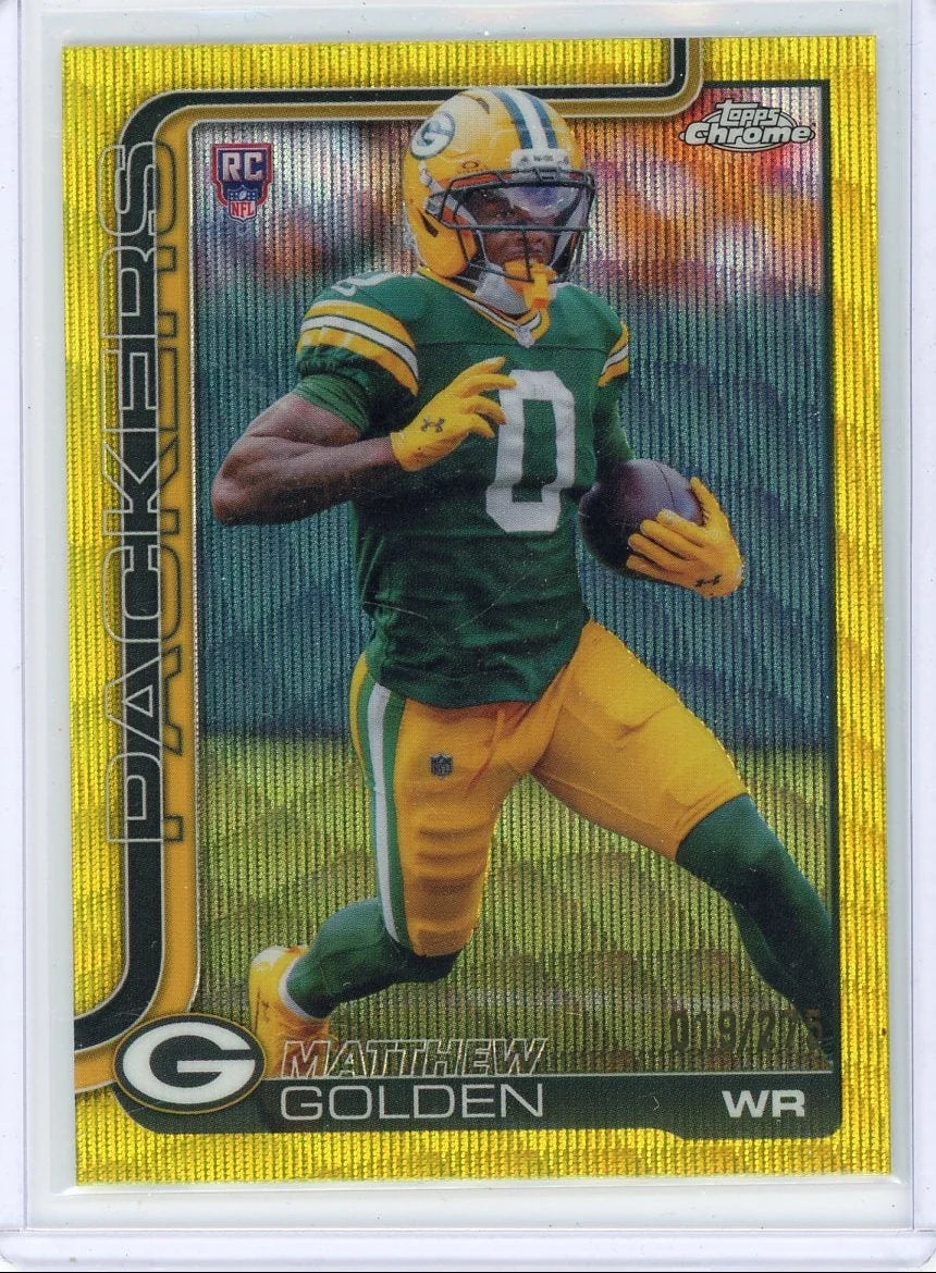 Matthew Golden 2025 Topps Chrome yellow wave ref. rookie card #'d 019/275