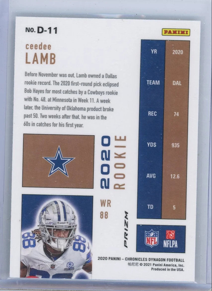 CeeDee Lamb 2020 Panini Chronicles Dynagon silver prizm rookie card