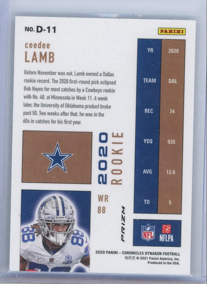 CeeDee Lamb 2020 Panini Chronicles Dynagon silver prizm rookie card