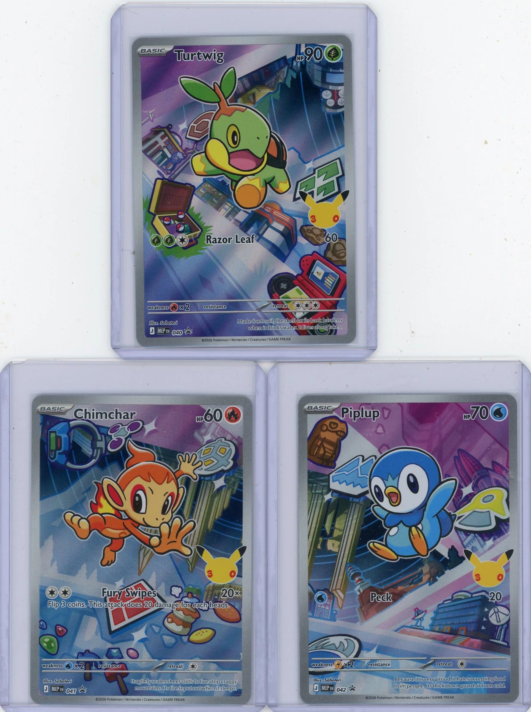 Turtwig Chimchar Piplup 2026 Pokemon First Partner promos 2026 Pokemon 30th Anniversary #040-042