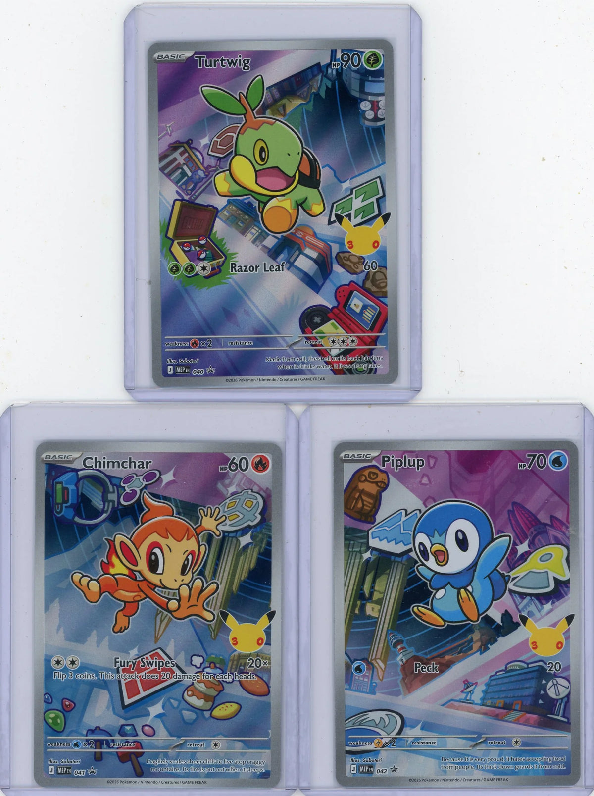 Turtwig Chimchar Piplup 2026 Pokemon First Partner promos 2026 Pokemon 30th Anniversary #040-042