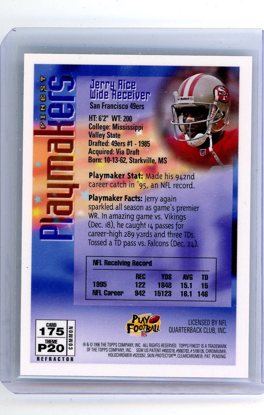 Jerry Rice 1996 Topps Finest Playmakers Refractor w/ Peel