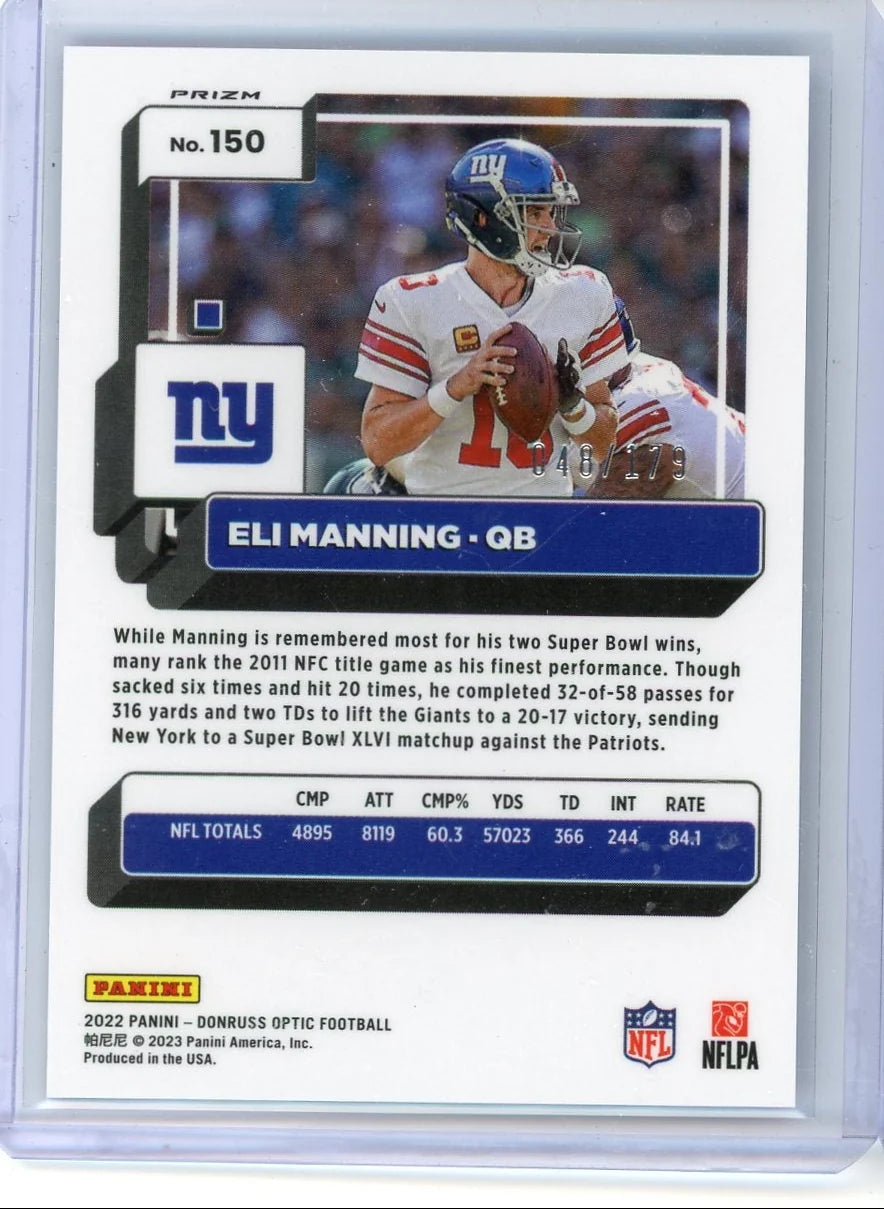 Eli Manning 2022 Panini Donruss Optic blue prizm #'d 048/179