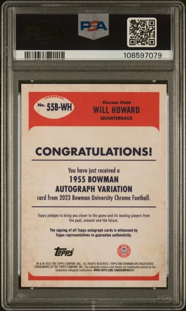 Will Howard 2023 Bowman Chrome University '55 autograph orange ref. #'d 12/25 PSA 10