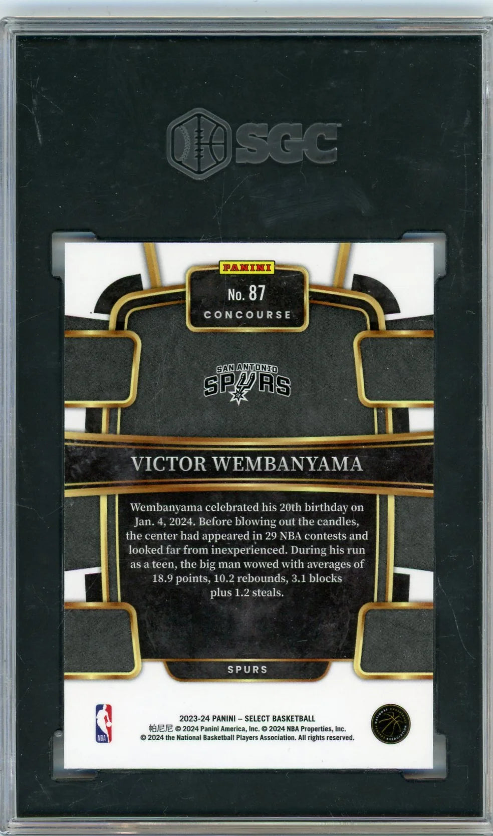 Victor Wembanyama 2023-24 Panini Select Blue retail RC SGC 10