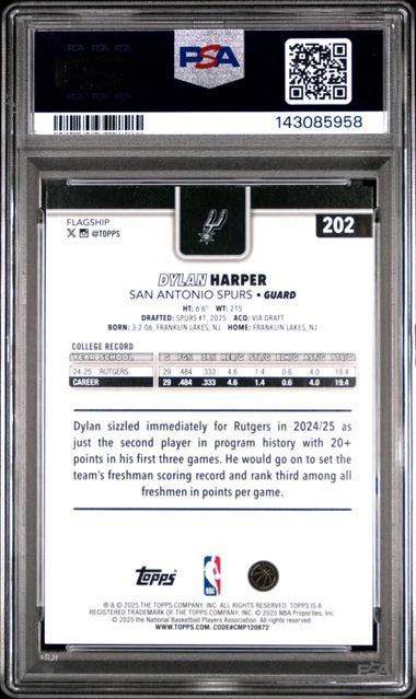 Dylan Harper 2025 Topps Purple Rainbow Rookie #'d 241/250 PSA 10