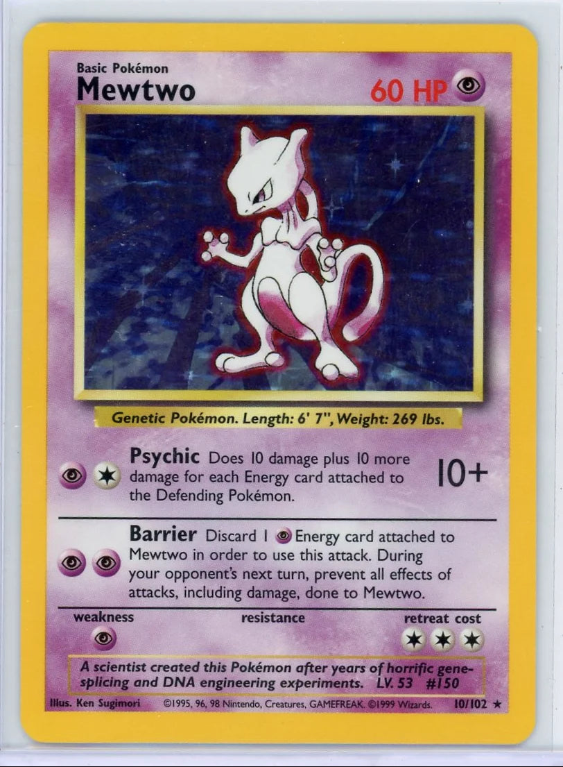 Mewtwo Pokémon Base Set Unlimited Holo Rare #10/102