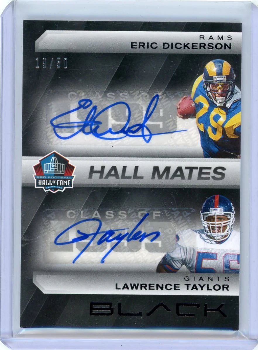 Eric Dickerson/Lawrence Taylor 2025 Panini Black Hall Mates Dual Auto #'d 19/50