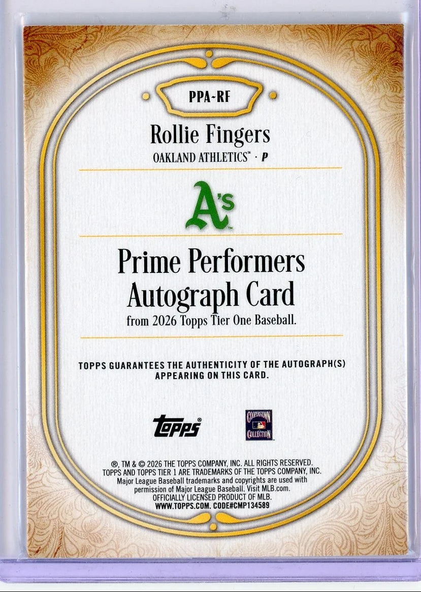 Rollie Fingers 2026 Topps Tier One Prime Performers Auto #PPA-RF #'d /49