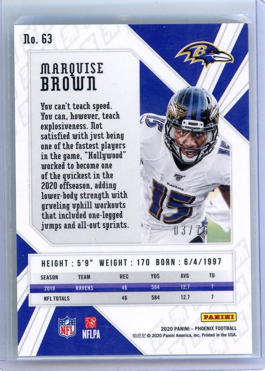 Marquise Brown 2020 Panini Phoenix Yellow #'d 03/75