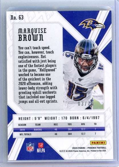 Marquise Brown 2020 Panini Phoenix Yellow #'d 03/75