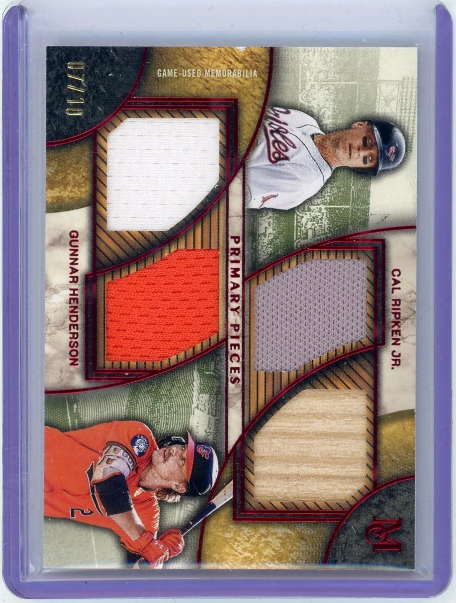 Cal Ripken Jr./Gunnar Henderson 2025 Topps Museum Primary Pieces Ruby Quad Relic #'d 07/10