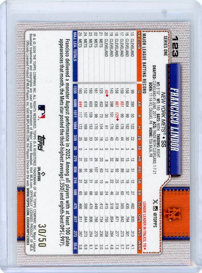 Francisco Lindor 2026 Topps Series 1 Canvas #'d 30/50