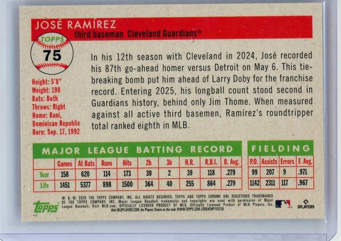Jose Ramirez 2025 Topps Chrome Platinum Orange Refractor #'d 20/25