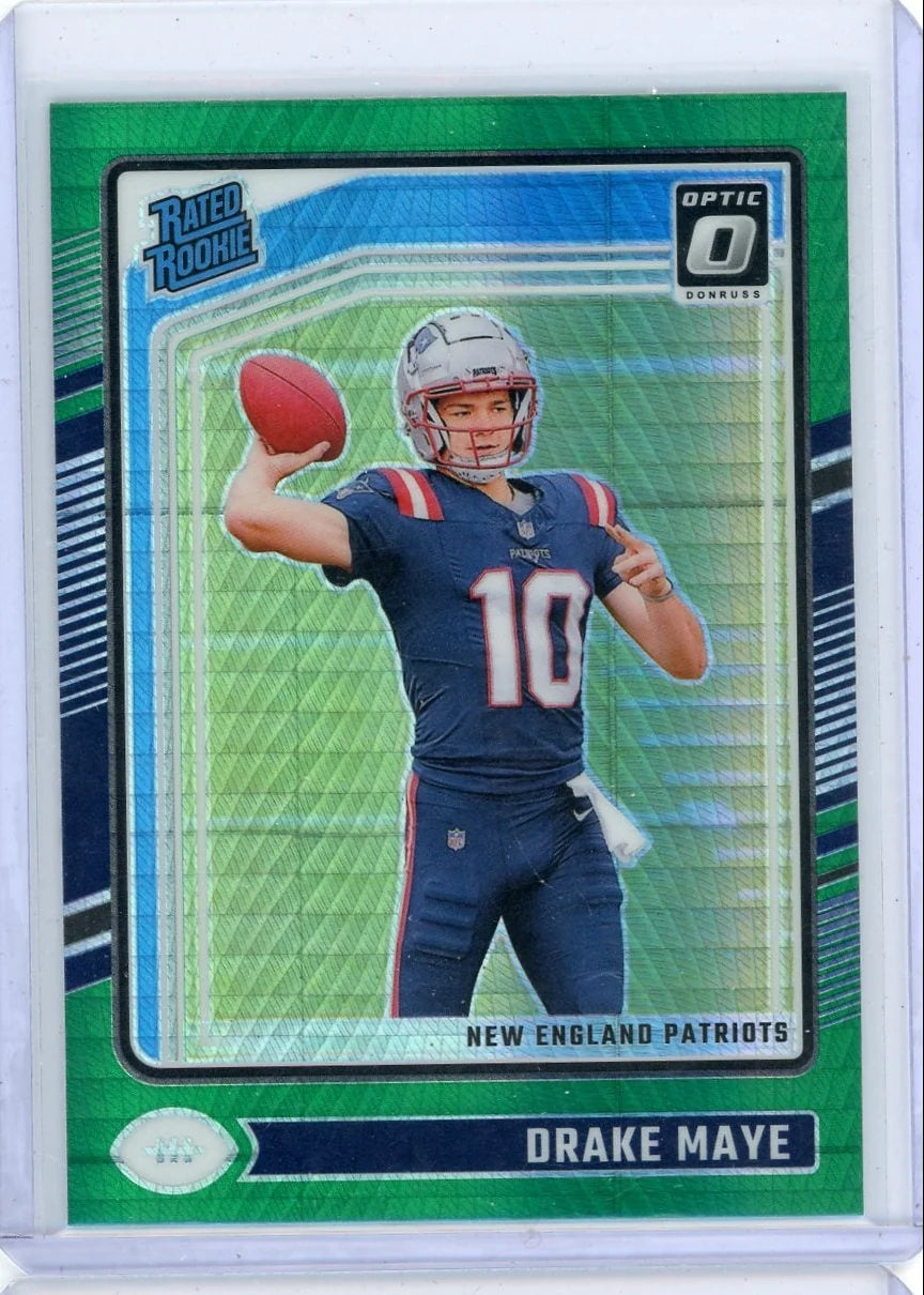 Drake Maye 2025 Panini Optic Green Hyper rookie card