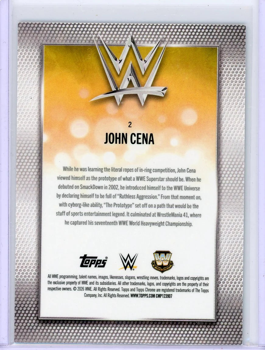 John Cena 2026 Topps Chrome WWE Teal Refractor #'d 072/299