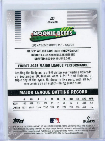 Mookie Betts Topps Finest Aqua Refractor #'d 174/199