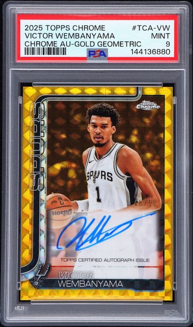 Victor Wembanyama 2025 Topps Chrome Autograph Gold Geometric #'d 48/50 PSA 9