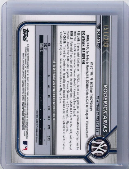 Roderick Arias 2022 Bowman Chrome Mega Box 1st Bowman Purple #'d 151/250