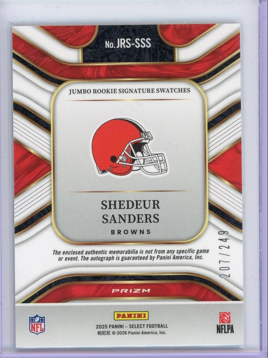 Shedeur Sanders 2025 Panini Select Silver Prizm RPA #'d 207/249