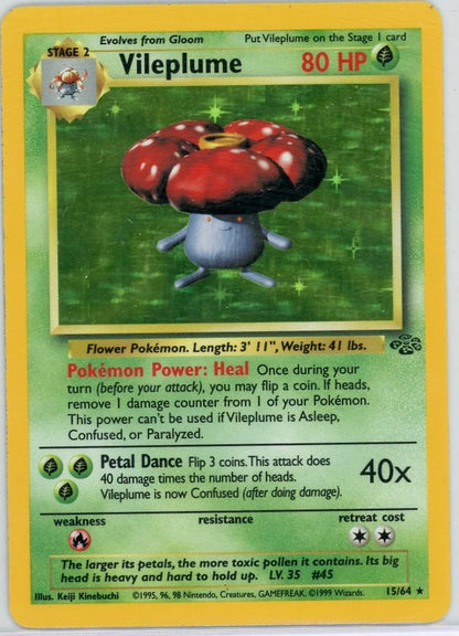 Vileplume 1999 Pokémon Jungle Unlimited Holo Rare #15/64 LP