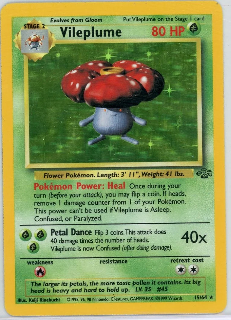 Vileplume 1999 Pokémon Jungle Unlimited Holo Rare #15/64 LP