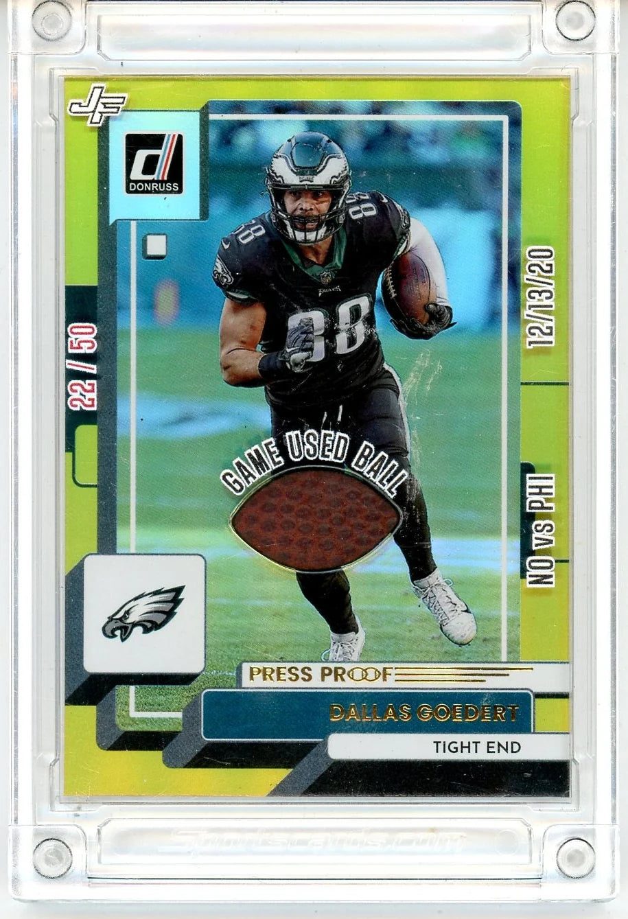 Dallas Goedert Jersey Fusion Game Dated Ball /50 Donruss Press Proof Gold
