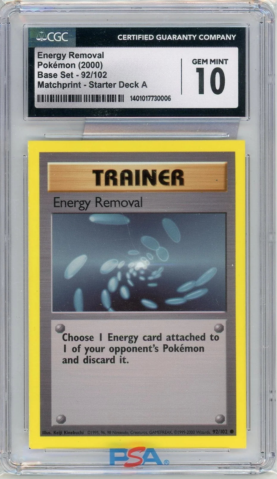 Energy Removal 2000 Pokemon Base Set Matchprint - Starter Deck A #92/102 CGC 10