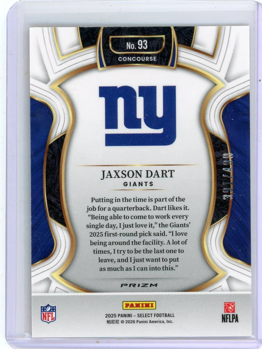 Jaxson Dart 2025 Panini Select Orange Shock RC #'d 391/499