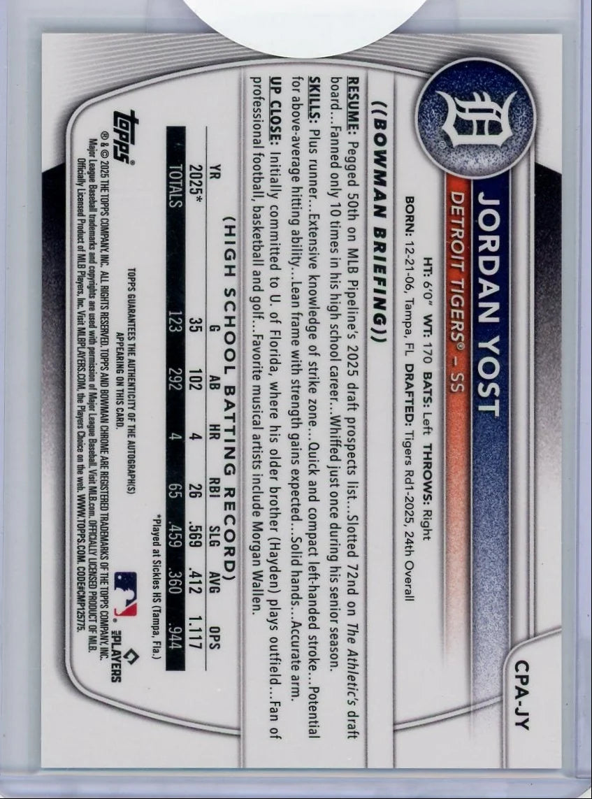 Jordan Yost 1st Bowman Chrome Autograph