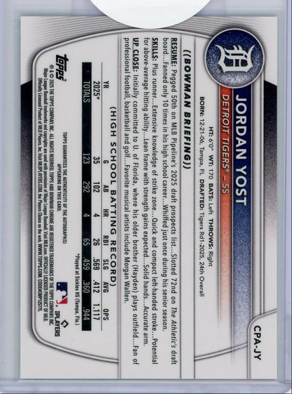 Jordan Yost 1st Bowman Chrome Autograph