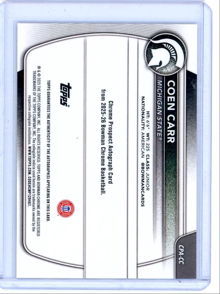 Coen Carr 2025-26 1st Bowman Chrome Mojo autograph