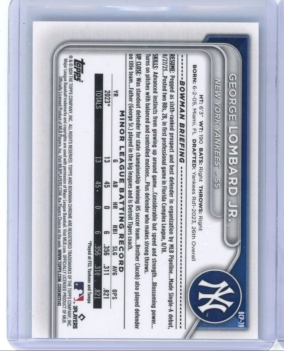 George Lombard Jr. 2024 1st Bowman Chrome Sapphire
