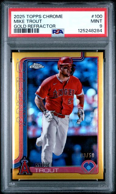 Mike Trout 2025 Topps Chrome Gold Refractor #'d 03/50 PSA 9
