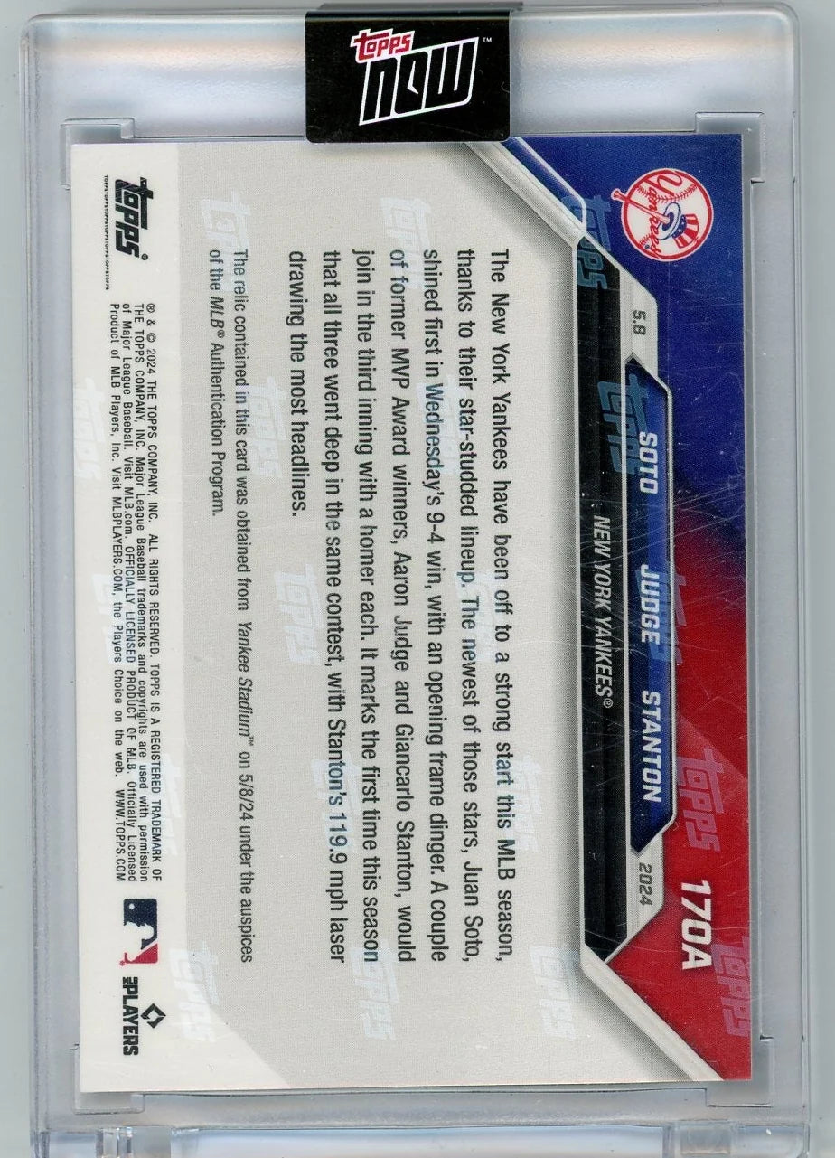 Aaron Judge Juan Soto Giancarlo Stanton 2024 Topps NOW #170A game-used base #'d 094/125