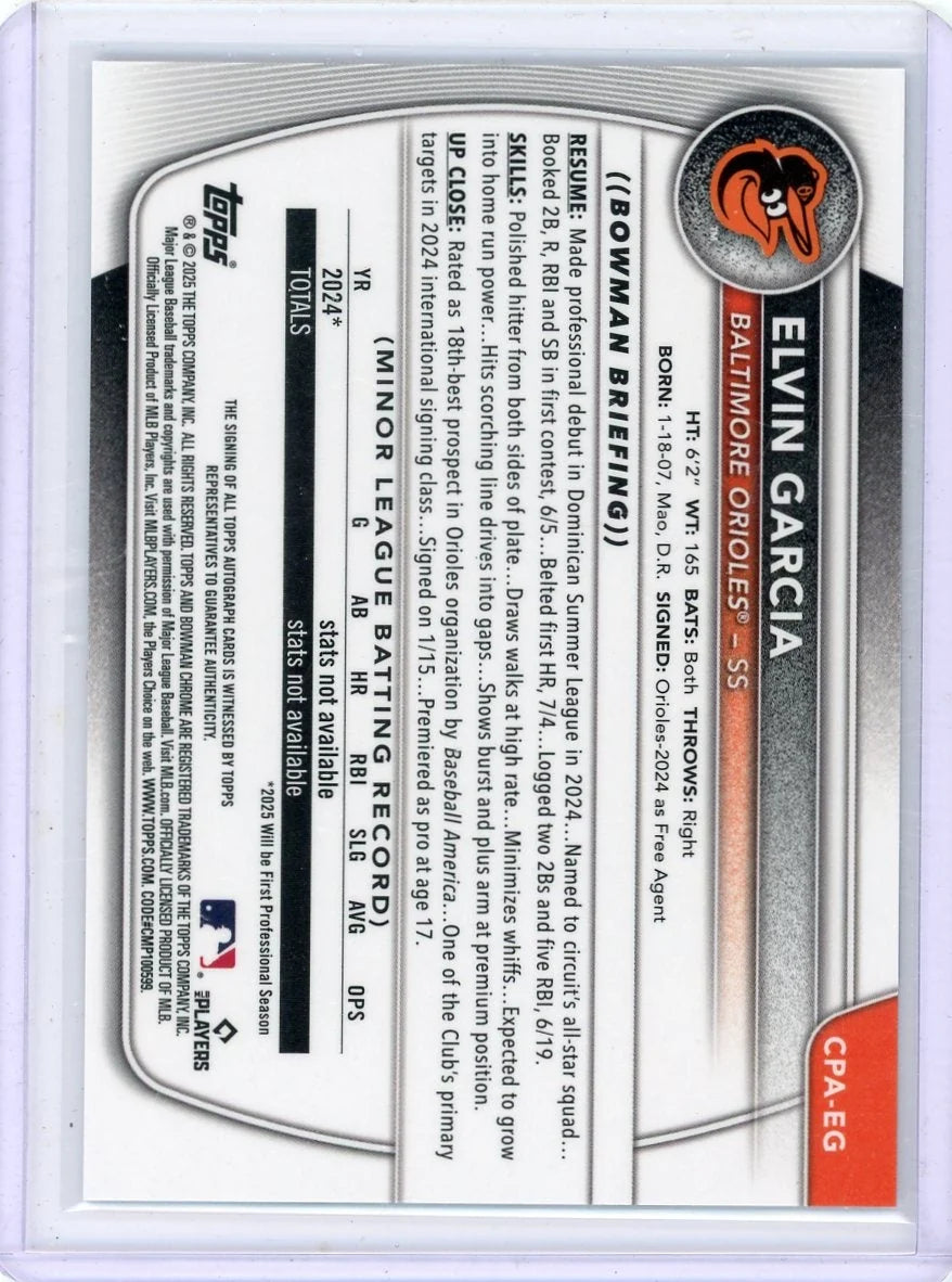 Elvin Garcia 2025 1st Bowman Chrome base autograph