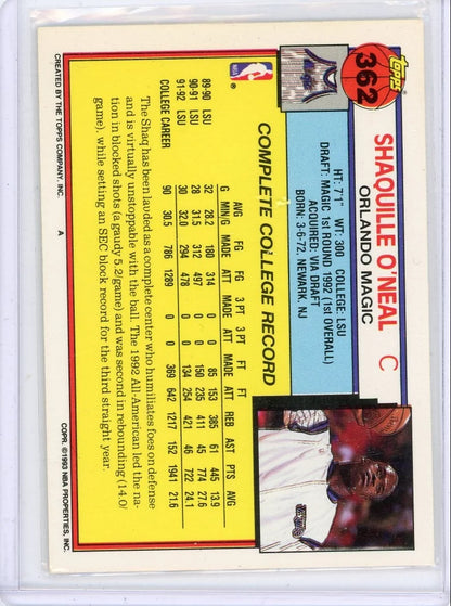 Shaquille O'Neal 1993 Topps '92 Draft pick #362