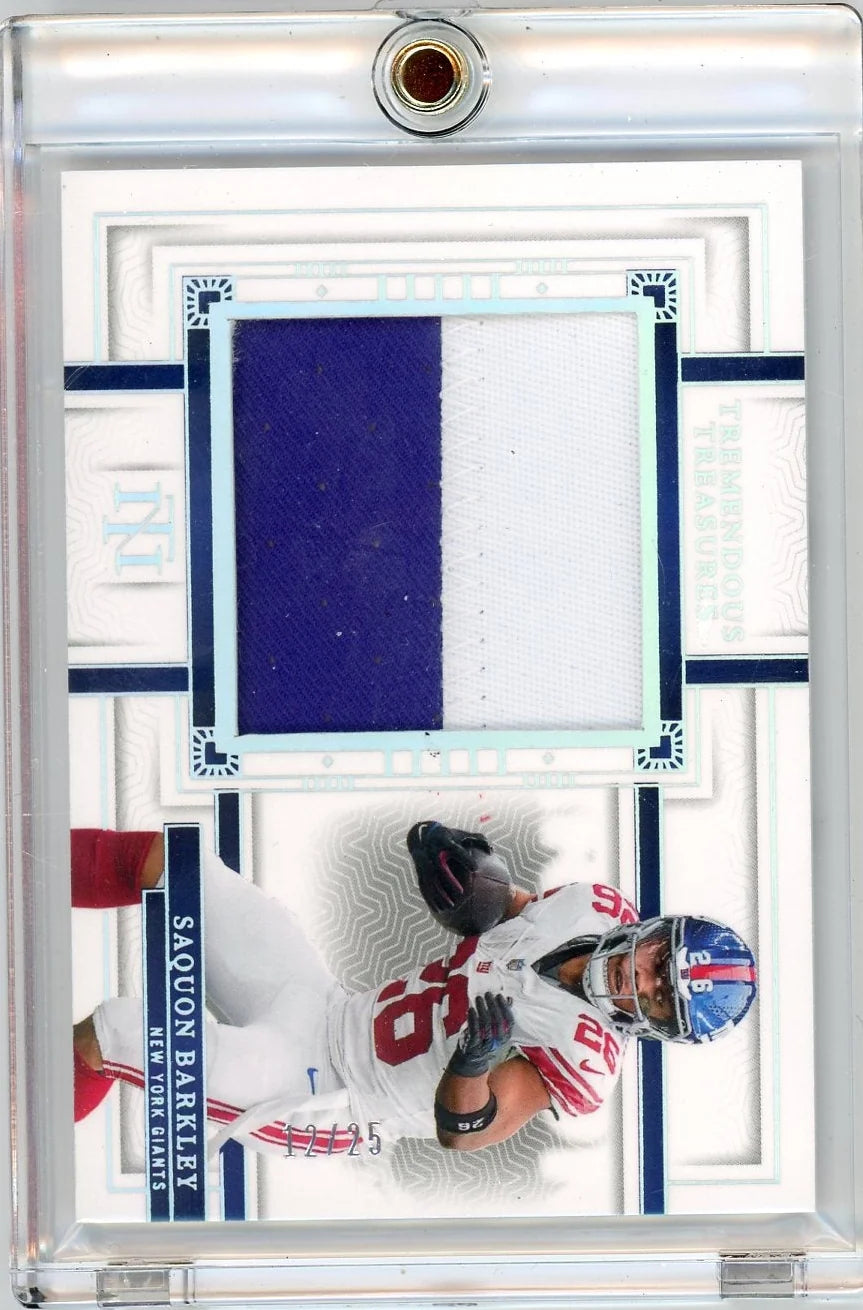 Saquon Barkley 2023 Panini National Treasures Tremendous Treasures Jersey Relic Holo Silver #'d 12/25
