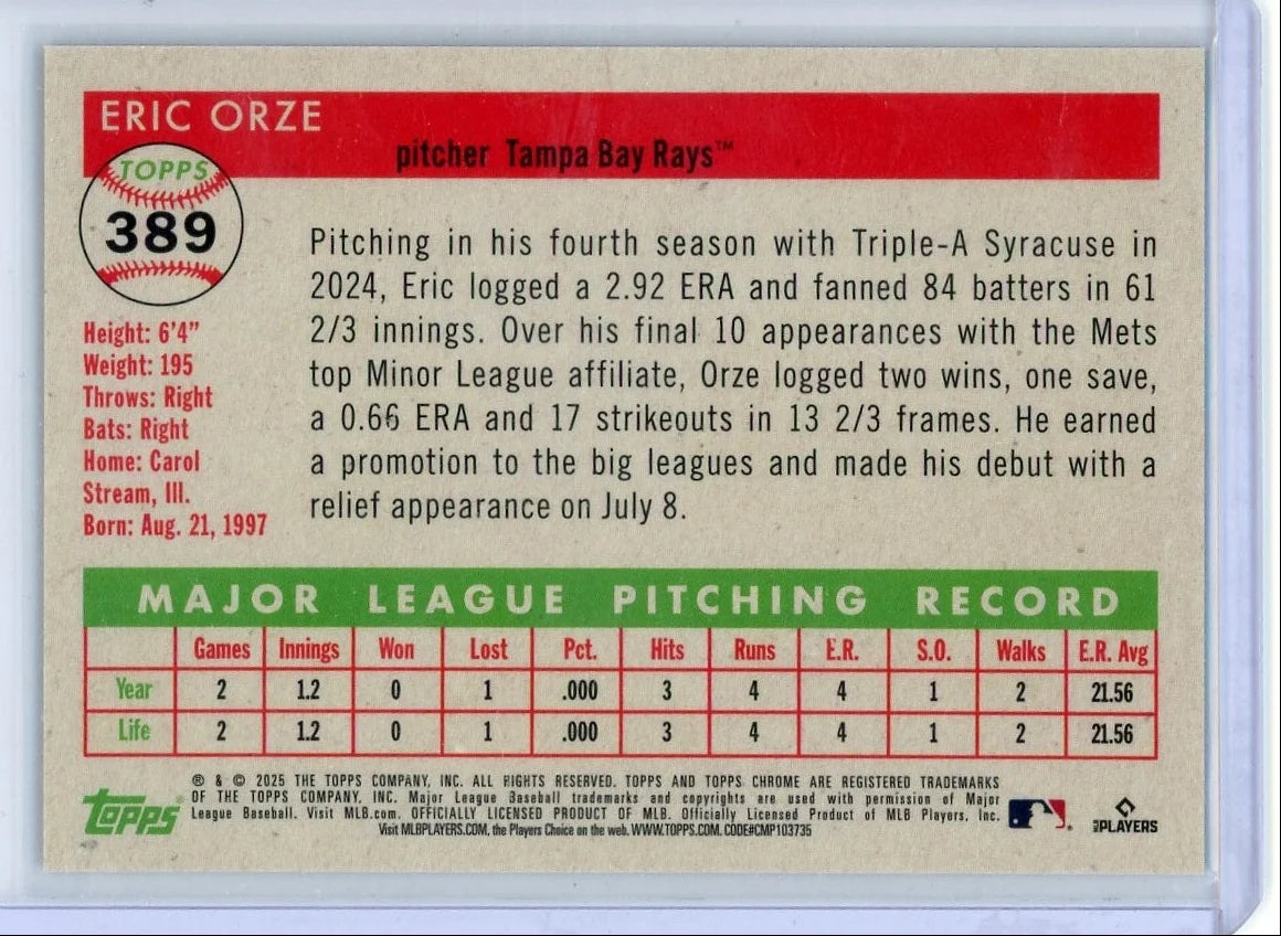 Eric Orze Topps Chrome Platinum Baseball #'d 4/10