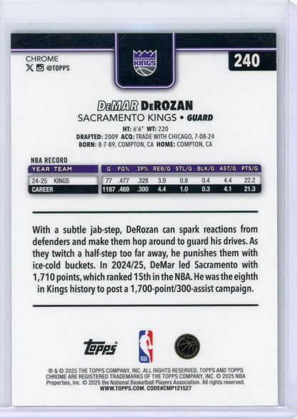 DeMar DeRozan 2025 Topps Chrome Purple Wave Refractor #'d 31/75