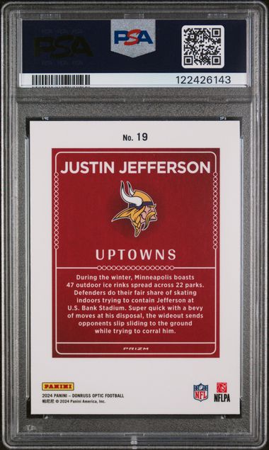 Justin Jefferson 2024 Panini Donruss Optic Uptowns PSA 10