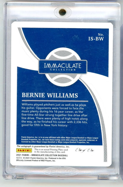 Bernie Williams 2021 Panini Immaculate Printing Plate autograph #'d 1/1