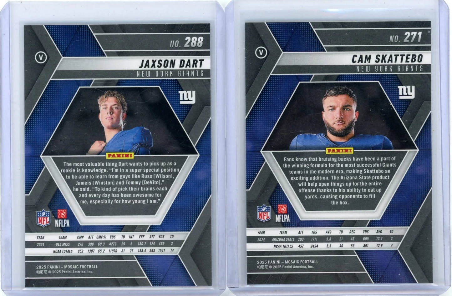 Jaxson Dart Cam Skattebo 2025 Panini Mosaic 2-card Variation lot rc