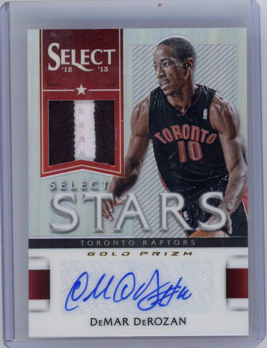 DeMar Derozan 2012-13 Panini Select Stars autograph relic gold prizm #'d 01/10