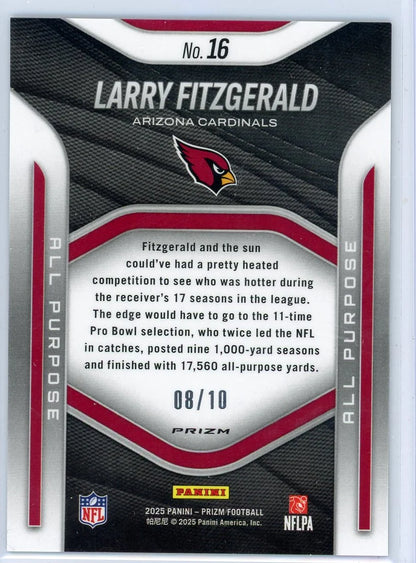 Larry Fitzgerald 2025 Panini Prizm All Purpose gold prizm #'d 08/10