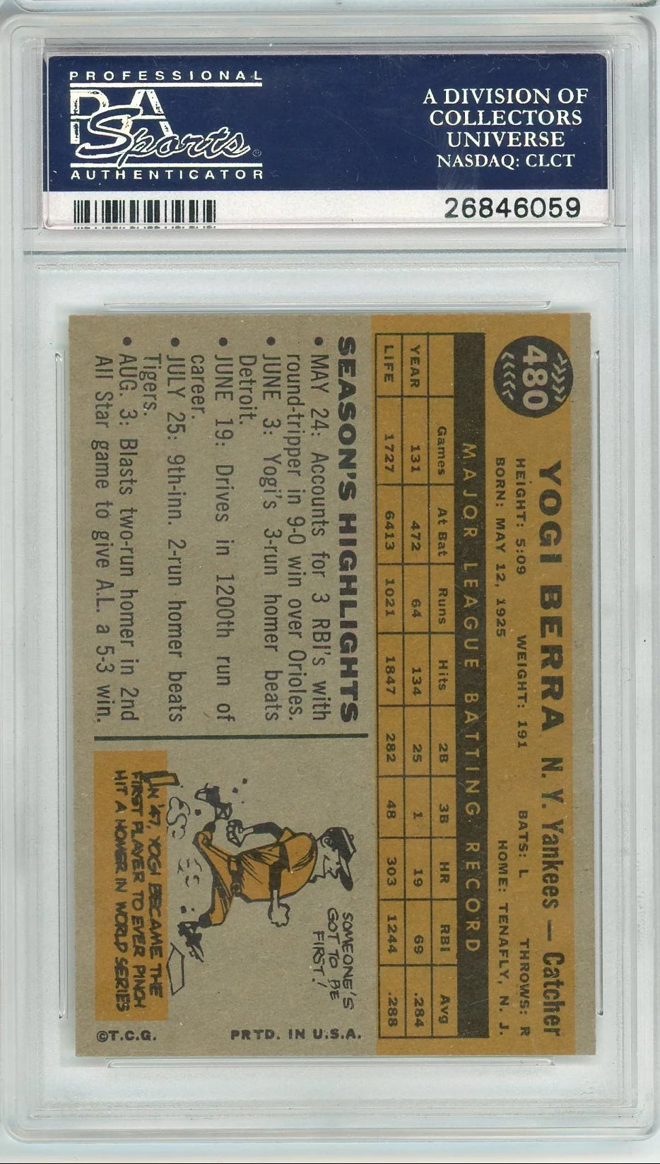 Yogi Berra 1960 Topps #480 PSA 7